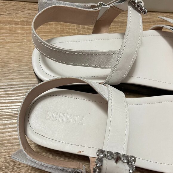 Schutz Womens White Rhinestone Ruth Leather Flatform Lug Platform Sandals 6.5 - Picture 7 of 11